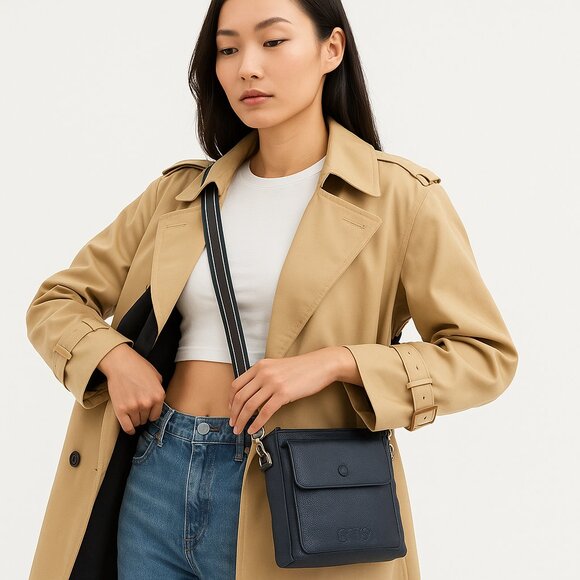 Leather Navy Blue Crossbody Shoulder Bag for Men & Women–Sling Bag for Daily Use - Picture 2 of 10